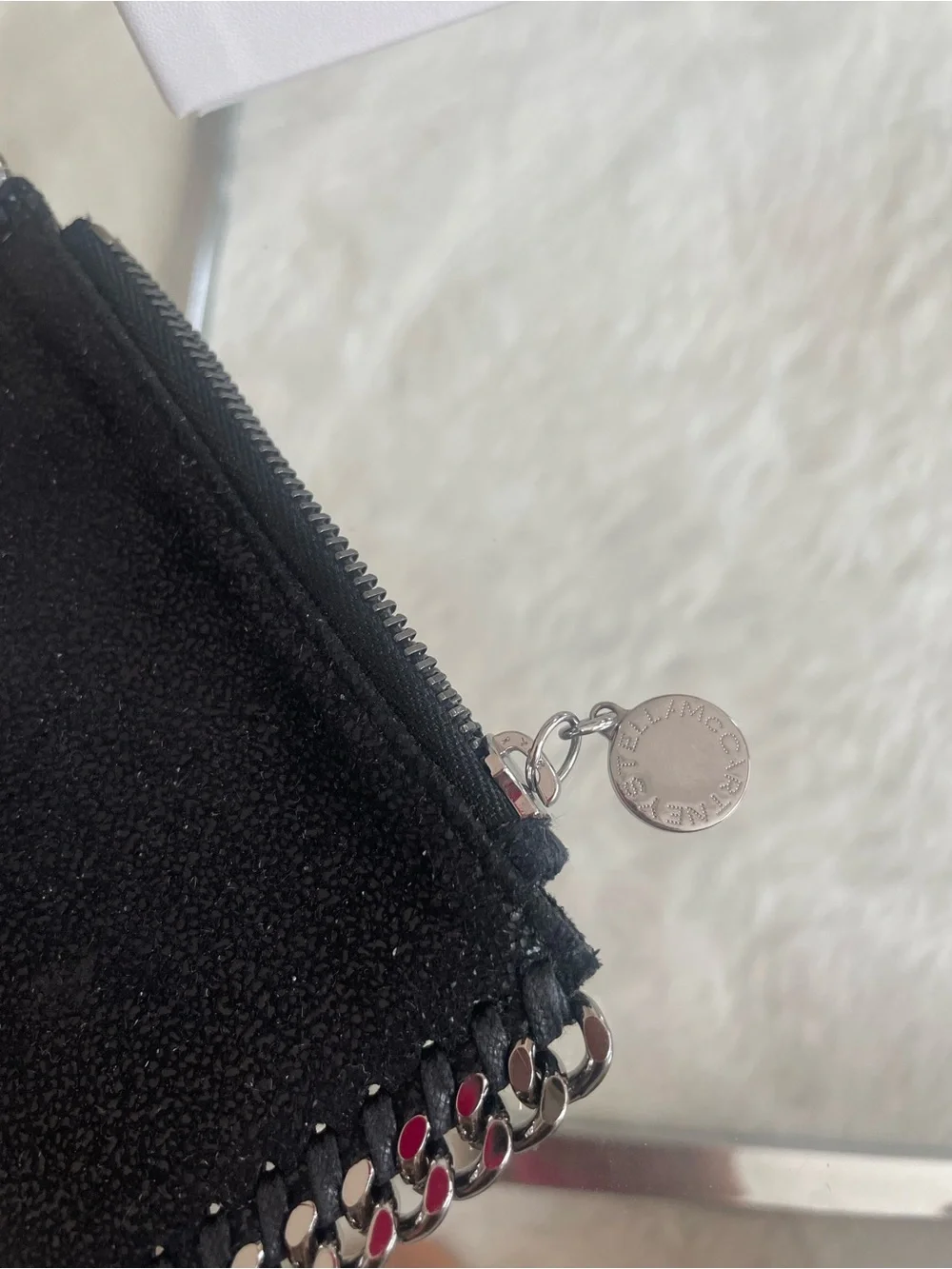 Stella McCartney Falabella Black Card Pouch with Silver Chain Trim